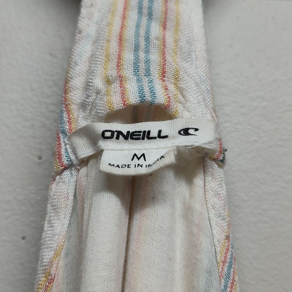 O'neill Mini Dress Women M Cream Blue Stripes Casual Boho Beachy Summer Vacation - Picture 7 of 7